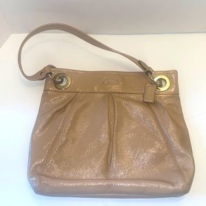 Coach Ashley Patent Leather Beige Pleated Purse